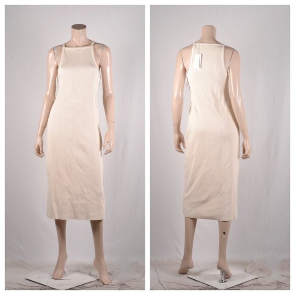 Vince Cotton-Blend Ribbed High-Neck Knit Midi Dress - Picture 3 of 4